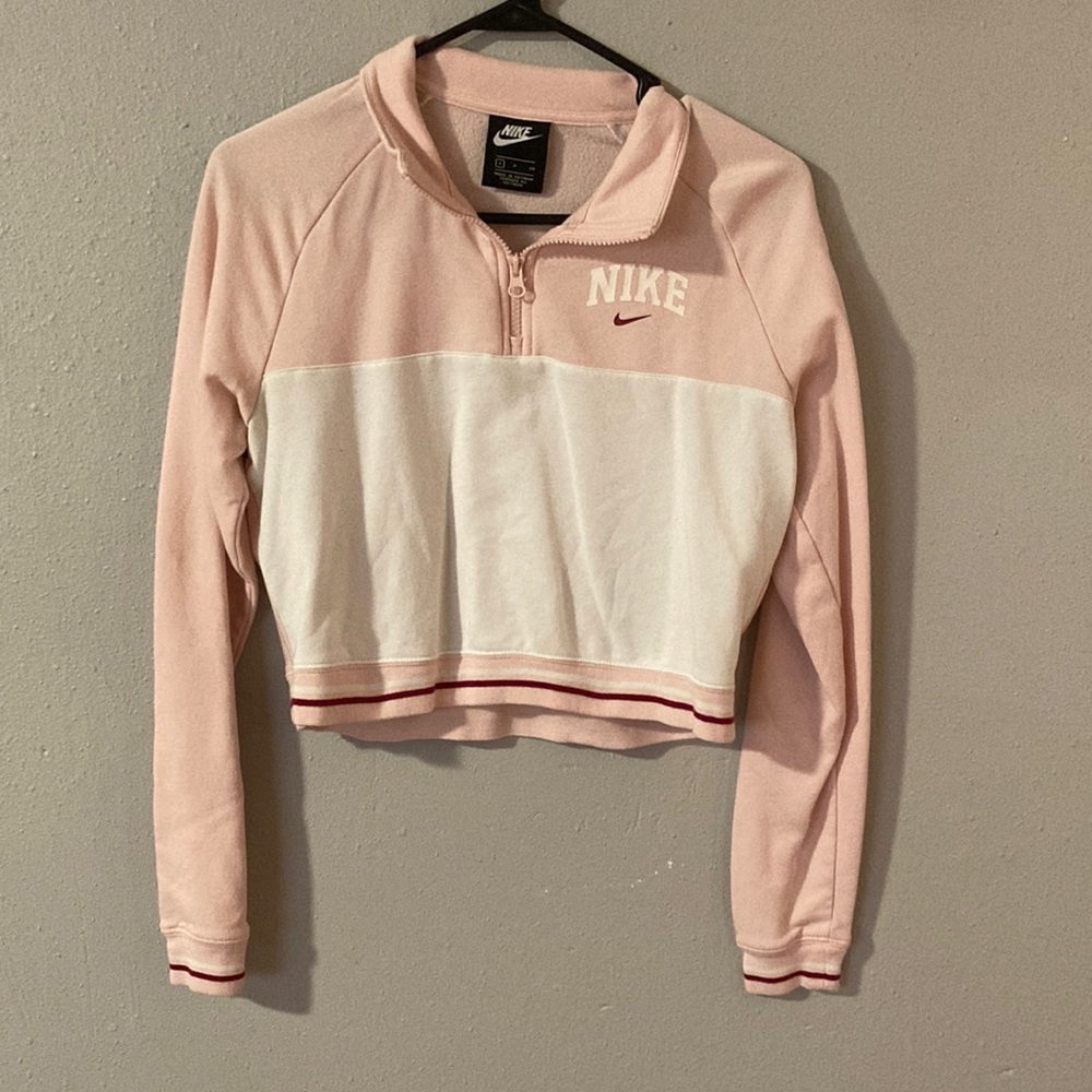 Light pink & white Nike cropped quarter-zip; size Small